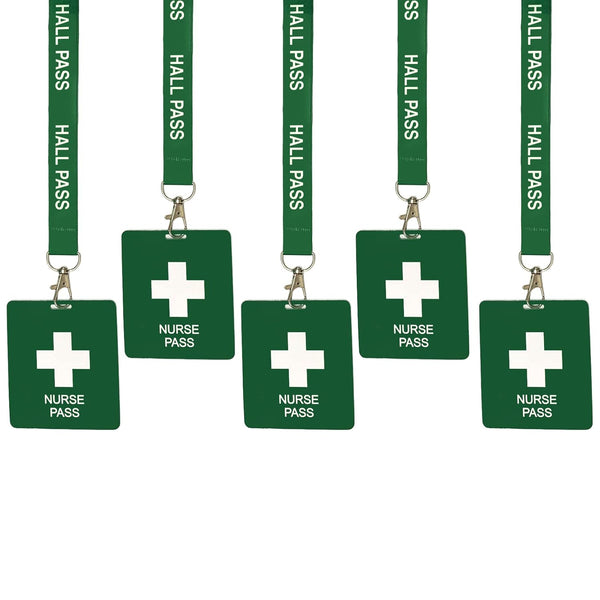 Hall Pass Lanyards Set with Card Passes, Unbreakable Classroom Passes for Teacher Parents (5 Pcs, Nurse)