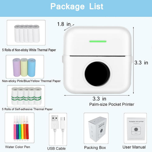 Mini Pocket Bluetooth Printer-Portable Thermal Printer with 13 Roll Papers for Journal/DIY Scrapbook/Travel/Notes/Lists/Label/Memo, Receipt Printer for iOS&Android (Mini Pocket Printer)