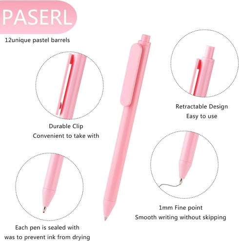 WY WENYUAN 10 Pcs Colored Ballpoint Pens, Retractable Pastel Ink, 1.0mm Fine Point for Writing, Drawing, Journaling