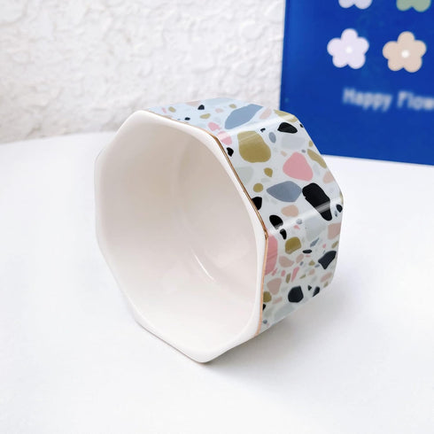 Ceramic Paper Clip Holder, Gold Line Dispenser, Cute Terrazzo Marble Pattern Office Binder Clip Holder
