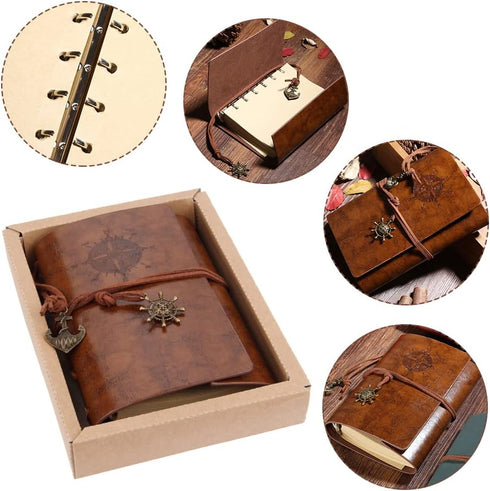 Vintage Leather Journal, Mtsooning, 88 Sheets/176 Pages, 5.12"x3.35", Brown Antique Handmade Deckle Edge Paper PU Bound