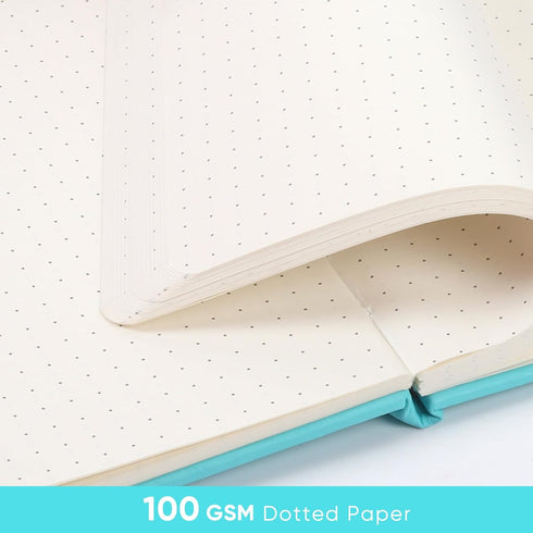 Bullet Dotted Journal Notebook, Leather Dotted with 100gsm Thick Paper, 5 inches x 8.25 inches, Hardcover, Dark Green