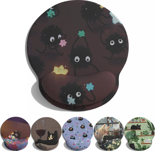 LuckyCow Cute Cartoon Small Black Coal Ball Mouse Pad with Wrist Support, Ergonomic
