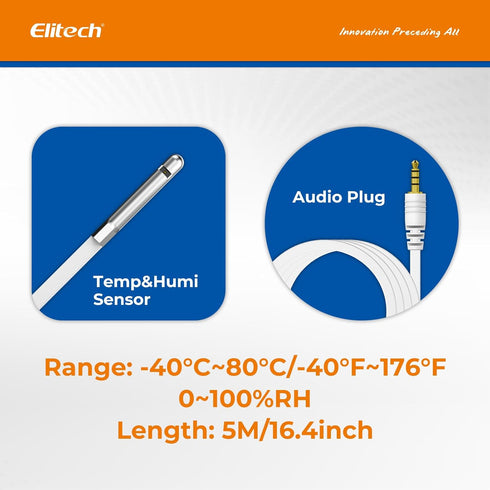 Elitech External Temperature and Humidity Probe, Sensor for RCW-360Pro Device, Monitor -40~176?, 16.4ft