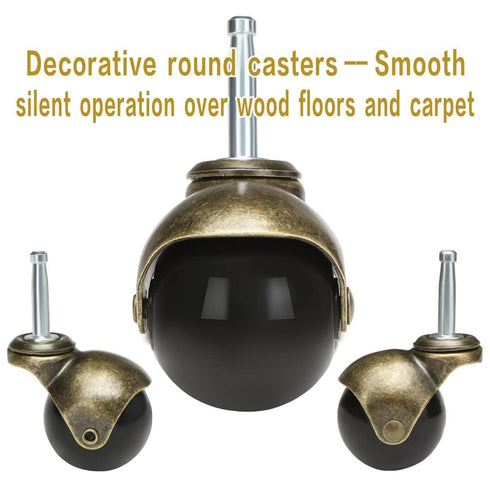 2 Inch Swivel Stem Ball Caster Wheels, Set of 4, Solid Brass for Furniture, Desk, Chair
