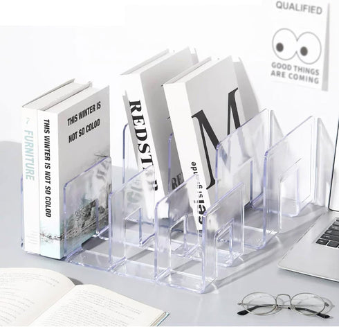 LOEQIAN 4 Pack Clear Acrylic Desk File Sorter, Purse Organizer Clutch Divider, Mesh Folder Office Supplies Stand, 4