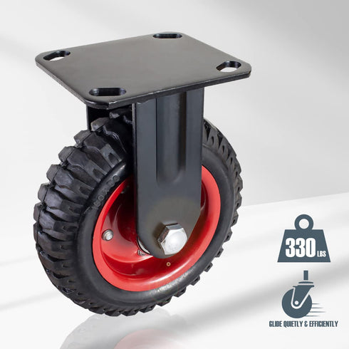 POWERTEC 6 Inch Heavy Duty Caster Wheels, Fixed Plate Casters with Rubber Knobby Tread for Workbench, Dolly, Cart,