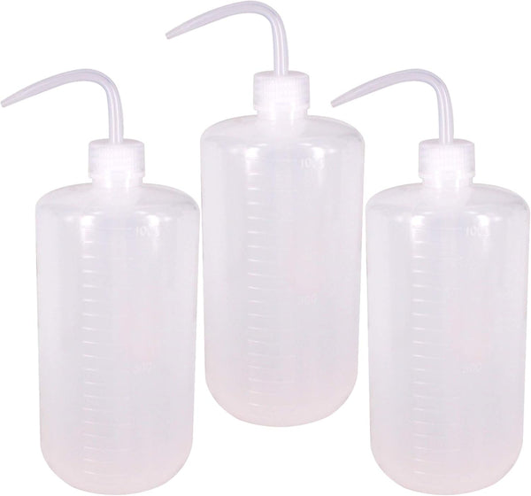 3Pcs 1000ml Plastic Safety Lab Wash Bottle with Scale Labels and Narrow Mouth for Chemistry, Industry, Lab & Gardening