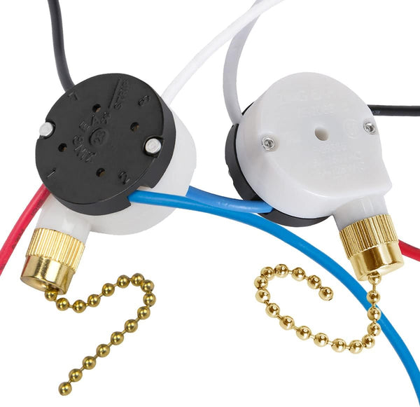 Zing Ear ZE-208S E89885 Ceiling Fan Switch 2PCS - 3 Speed 4 Wire Pull Chain Control for Fans and Wall Lamps (Brass)