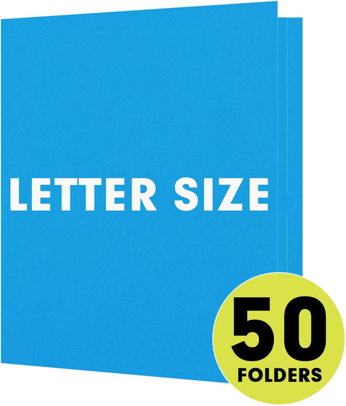 RAZCC Two Pocket Folders, 50 Pack, Fit Letter Size Paper, Pockets for School Office Business Home, Blue