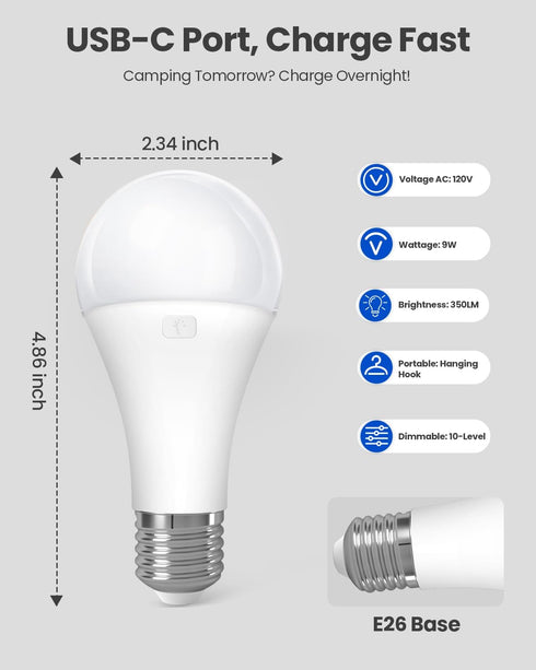 Bulbs Bulbs 15 A19 E26 Dimmable Bulbs 1 Pack KINDEEP Rechargeable Light with Remote: Battery Operated with Colors