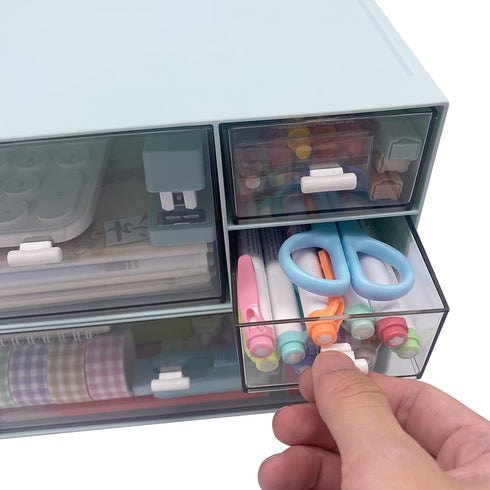 Desk Organizer with 4 Drawers, Makeup Storage Box, Plastic Sundries Organizer for Bathroom Counter or Dresser, Blue