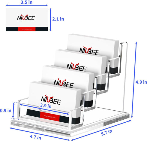 NIUBEE Clear Business Card Holders, 4 Tier Acrylic Display for Business Cards, 4 Slots, 300 Card Capacity, 1 Pack