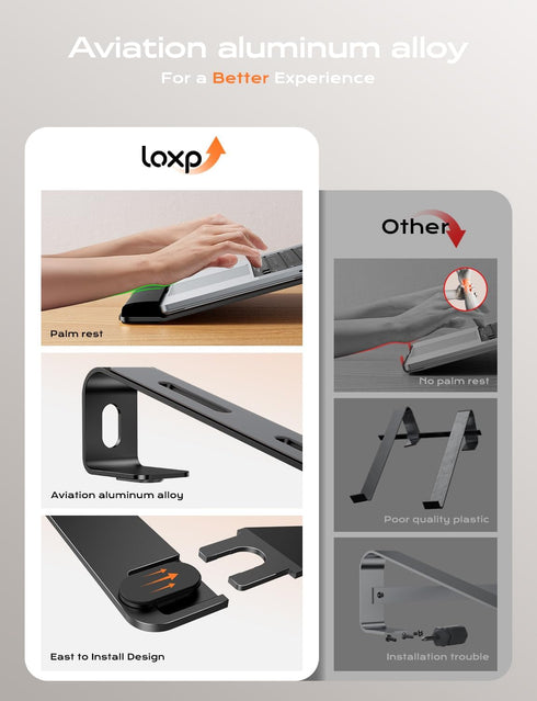 LOXP (10-17") Laptop Stand for Desk, Metal Laptop Stand with Wrist Support, Ergonomic Detachable Laptop Riser, Aluminum