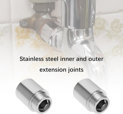 2Pcs 1/2" BSP Stainless Steel Male to Female Pipe Thread Extension Adapters, 25mm