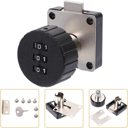 2pcs 3-Digit POPETPOP Combination Cabinet Drawer Locks, Black Round Face Password Security Locks for Office Desk