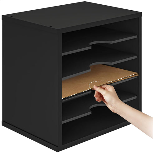 Ballucci 5 Tier Adjustable File Organizer Paper Sorter, Office Desk Organizer, 13 5/8" x 9 1/4" x 12", Black