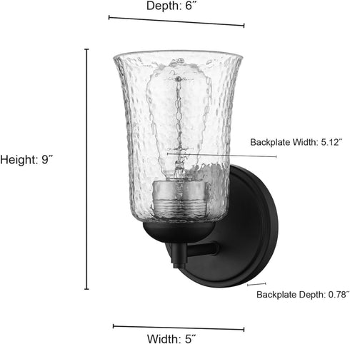 ML 10101-MB 1 Lighting | Abilene Collection | | Light Wall Sconce in Matte Black Finish with Clear Chiseled Glass Shade