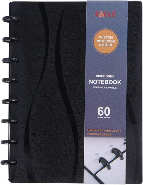 Eagle Discbound A5 Notebook, Customizable Refillable Loose Leaf Planner, Junior Size, 60 Sheets Ruled Pages