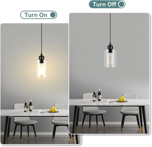2 Pack) CANMEIJIA Modern Black Farmhouse Pendant Light with Glass Shade, Industrial Pendant Lighting, Island Lights