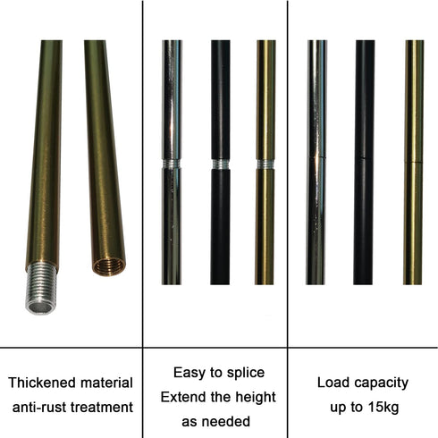M10 12 Inches Stems,12 Inches 11.4mm (0.449) 300mm (11.81) Brushed Brass Threaded Extension Rod for Pendant Light