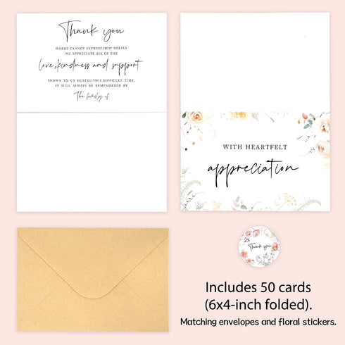 MLYDHCGD 50pcs 46 Inches Funeral Thank You Cards with Envelopes and Matching Seal Stickers,Sympathy Thank You Cards