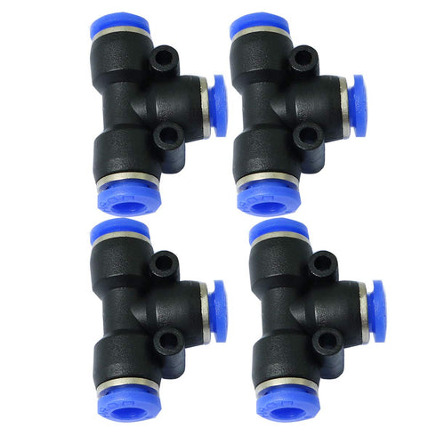LQ Industrial 1/4 inch Air Hose T Connector, 4PCS 6x6x6mm Plastic Pneumatic Quick Push to Connect Tee Fitting