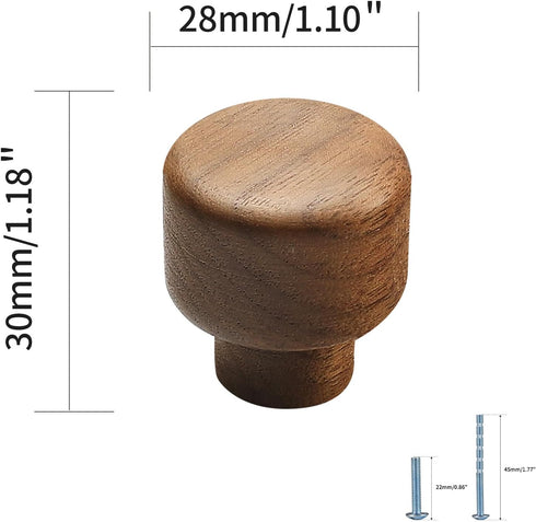 8 pcs Walnut Wood Round Chinese-Style Cute Cabinet Door Handles Cabinet Drawer Pulls Single-Hole Wardrobe Knobs Wooden