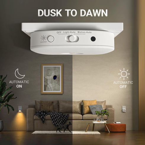 Dimmable 1-50lm 2 Pack Lyridz Plug in Night Light with Motion Sensor and Dusk to Dawn Sensor, Warm Nightlight