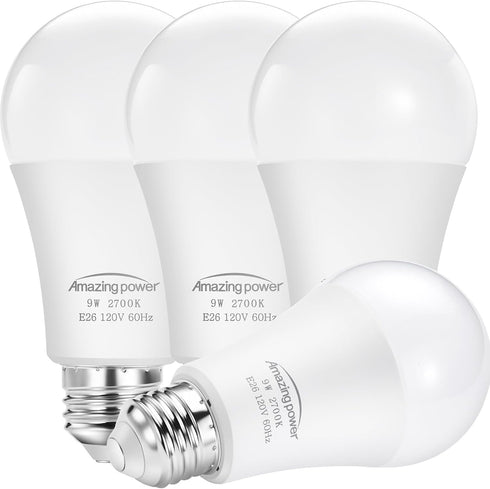 Dusk to Dawn E26 LED Bulbs, 9W (60W Equivalent), 825LM, 2700K Soft White, Auto On/Off, 4-Pack for Outdoor Lighting