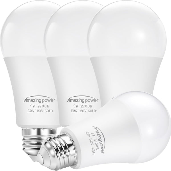 Dusk to Dawn E26 LED Bulbs, 9W (60W Equivalent), 825LM, 2700K Soft White, Auto On/Off, 4-Pack for Outdoor Lighting
