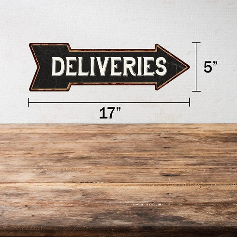 Delivery Sign Right Arrow Vintage Package Deliveries Plaque, 5x17 Metal Drop Off Parcel Here