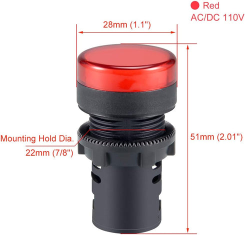 uxcell 10Pcs Red Indicator Light AC/DC 110V 22mm Panel Mount for Electrical Control Panel, HVAC, DIY Projects