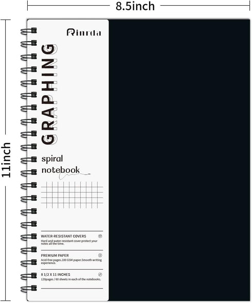 Graph Paper Notebook Spiral Notebook 8.5" x 11"-4 Pack Grid Paper Notebook Graph notebook Engineering notebook 120 Pages 100 GSM Thick Graphing Paper Notebook Hardcover Journal for School,