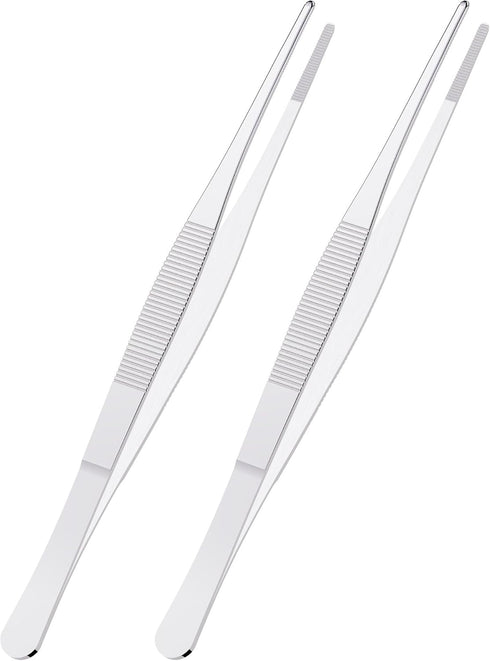 2 PCS 5 Inch Stainless Steel Tweezers with Blunt and Serrated Tips, Multipurpose Tool for Home, Lab, Craft