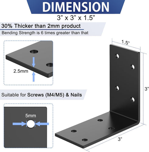 GZQIUYI 3x3 Inch 90 15 Pack Corner Bracket, Heavy Duty Galvanized L Brackets, Angle Corner Braces for Deck Posts, Wood