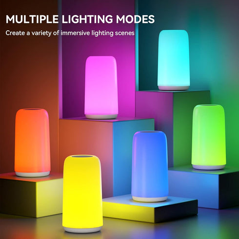 Touch Bedside Table Lamp, 3 Way Dimmable Small Lamp with RGB Mode for Bedroom, LED Lamp with Warm White Lights.
