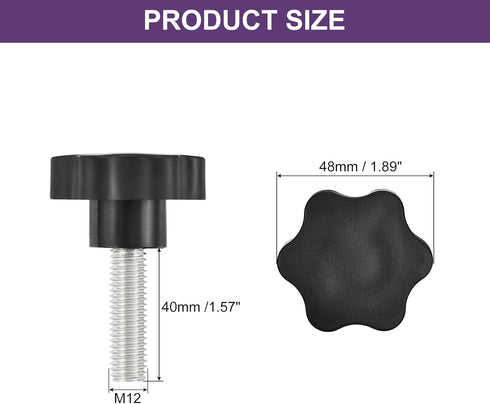 uxcell 2Pcs Star Knobs, M12x40mm Plastic Hex Shaped Clamping Handle Screw Knobs for Machinery Umbrella Base Replacement