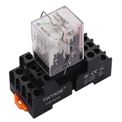 TWTADE/DC 12V Relay 5A Electromagnetic Power Coil Relay, 14 Pins with Indicator Light & Socket Base