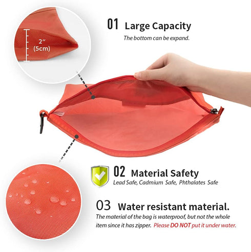 Water-resistant Material Zipper Pouch, Mesh Zipper Bags for Storage, Travel, Office (Orange, Small)
