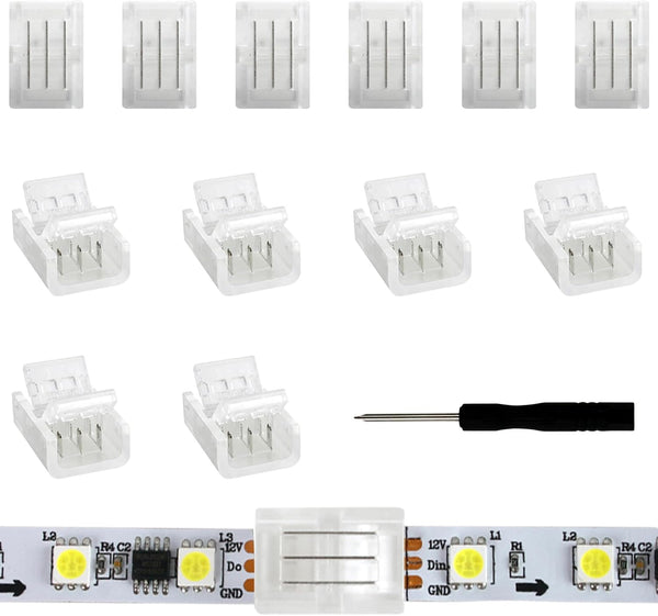 VIPMOON 12Pcs 3Pin LED Strip Light Connectors, Quick Connection for 10mm Wide Waterproof or Non-Waterproof WS2811