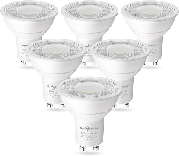 SHINESTAR GU10 LED Bulb, 6-Pack, 5.5W (50W Equivalent), Dimmable Recessed Light, 5000K Daylight White, 500LM, GU10 Base