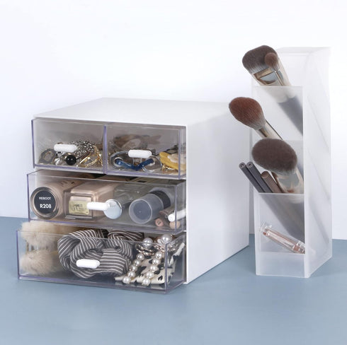 Desk Organizer with Drawer, Office Storage Box with 4 Acrylic Drawers for Desktop, Dressing Table, Home