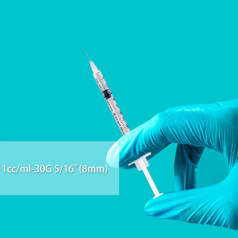 U-100 Syringes with Needle, 30G 5/16" (8mm) 1ml/cc Disposable Syringe, Individual Wrapped, 30PACK