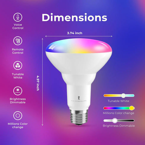 Bulb ZB3, 650 BR30/E26 THIRDREALITY Smart Color Zigbee hub Required, Lumens, Flood Light,RGB Full Color, ETL/FCC