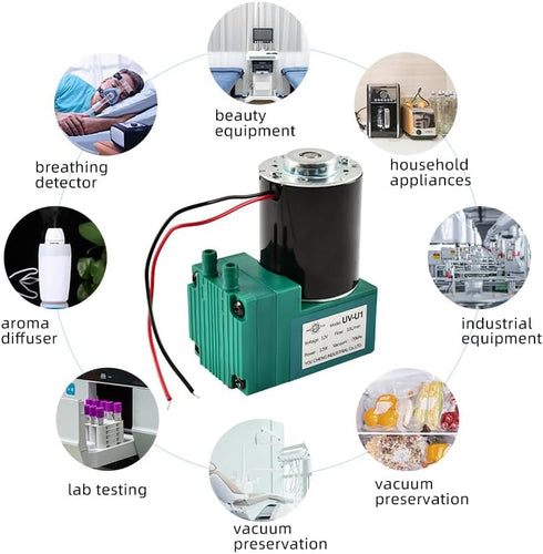 12/24V 10W -80KPa 15L/Min Mini DC Air Pump, Oilless Mute Diaphragm Vacuum Pump for Electrical Vacuum Suction (UV-U1-12V)