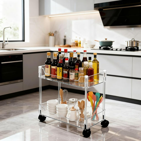 Betoveren 2 8.85 Inches) Tier Utility Rolling Cart Storage Organizer with Wheels Under Desk Mobile Bathroom Cart