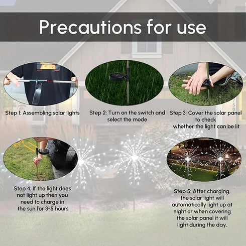 XIHAMA Solar Garden Lights 2 Pack, Fairy Firework Lights for Outdoor Yard Planter Pathway Patio Party Wedding