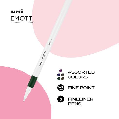 Uniball Emott Fineliner Pen 5 Pack, Vintage Office Supplies, School Supplies, Artist Supplies, Fine Point Smooth Writing