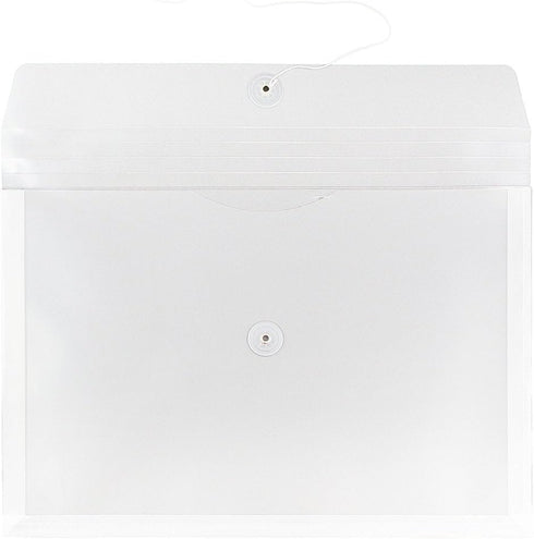 JAM PAPER Clear Plastic Envelopes with Button & String Tie Closure, Legal Booklet, 12/Pack